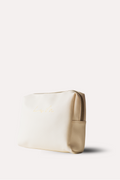 White pouch with beige flap on a white background