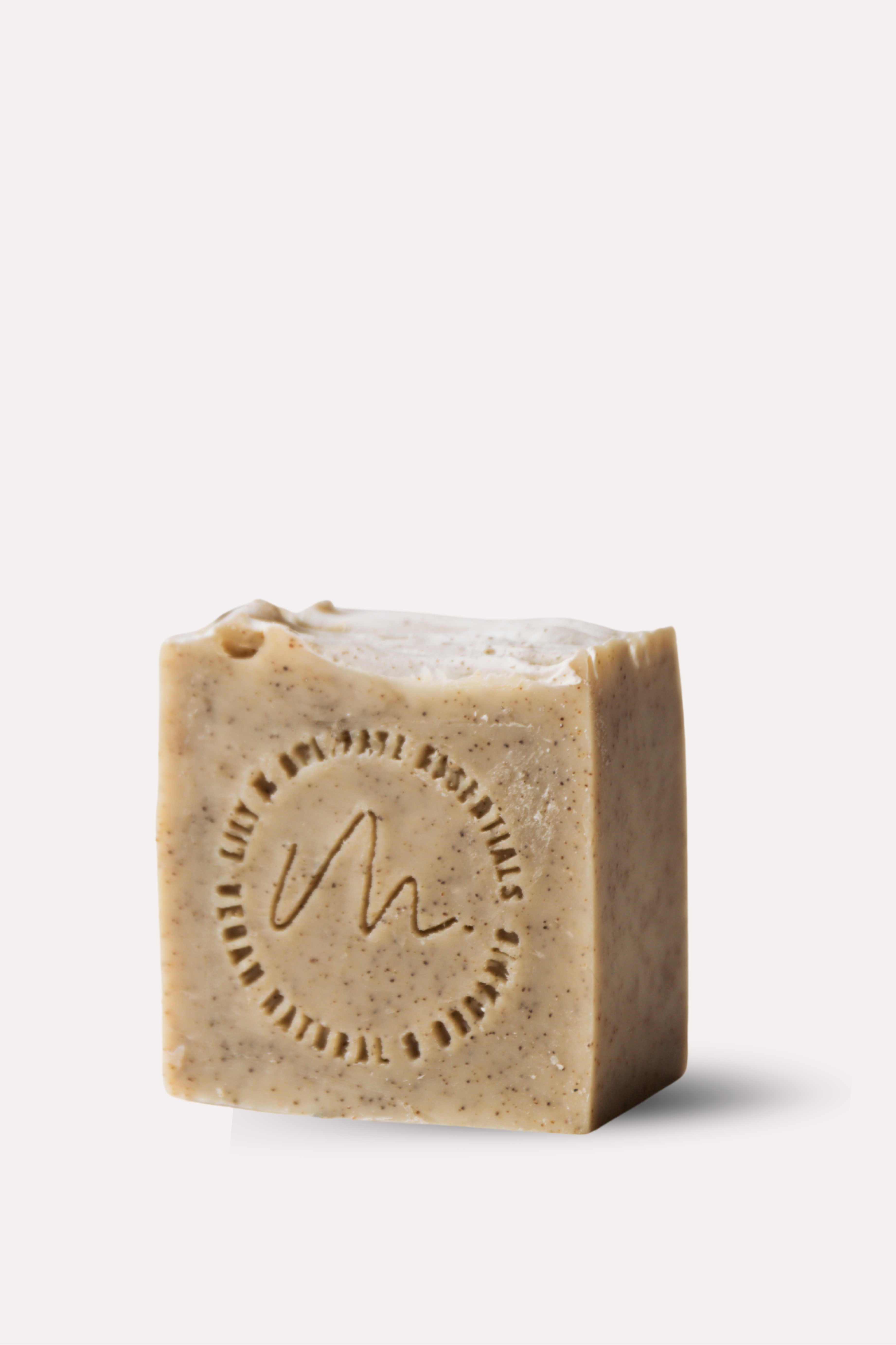 Bar of soap with a brand logo on a white background