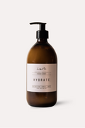 Brown bottle with pump and 'Hydrate' label on a white background