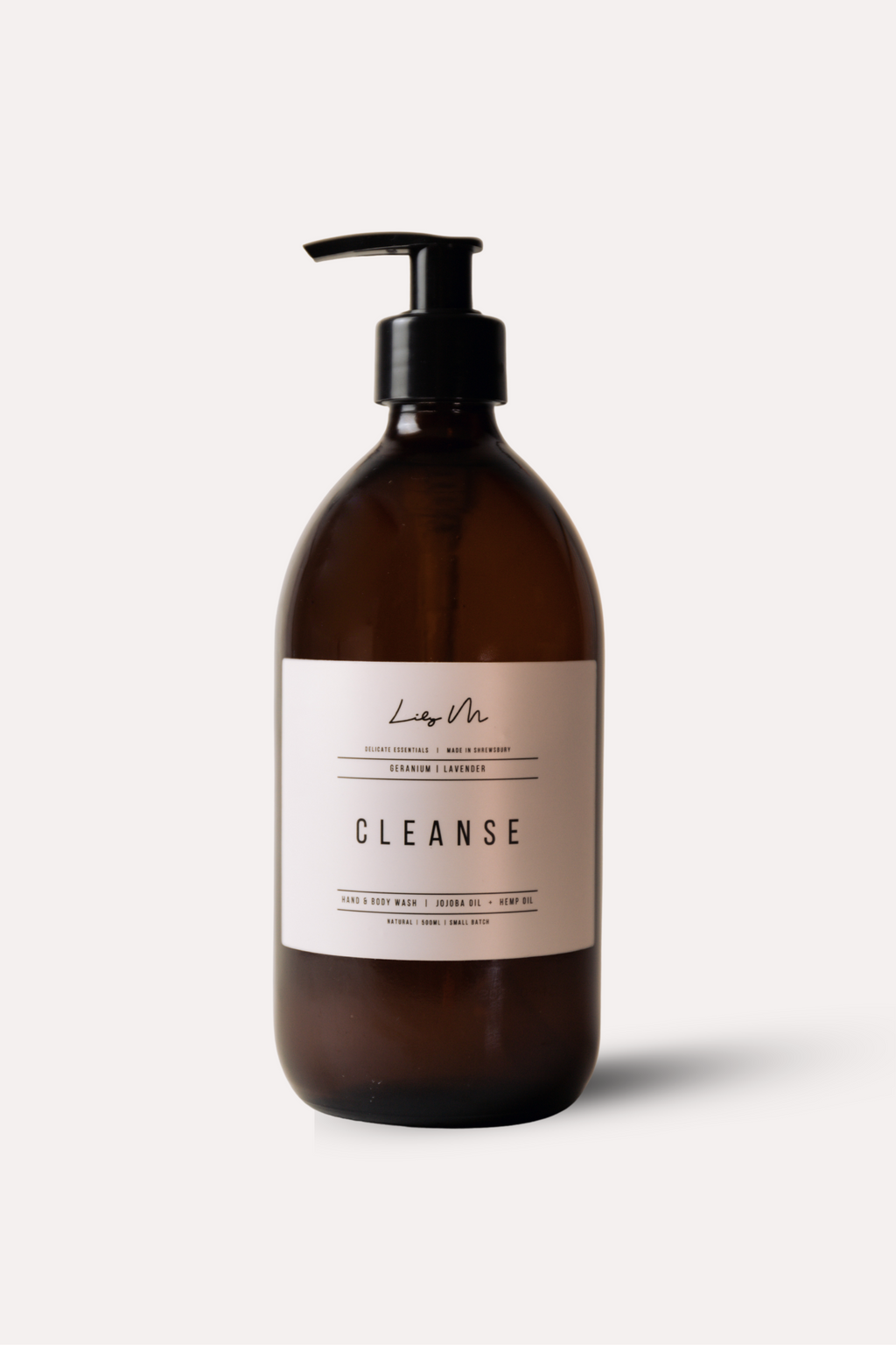 Bottle of 'Cleanse' soap with pump on a white background