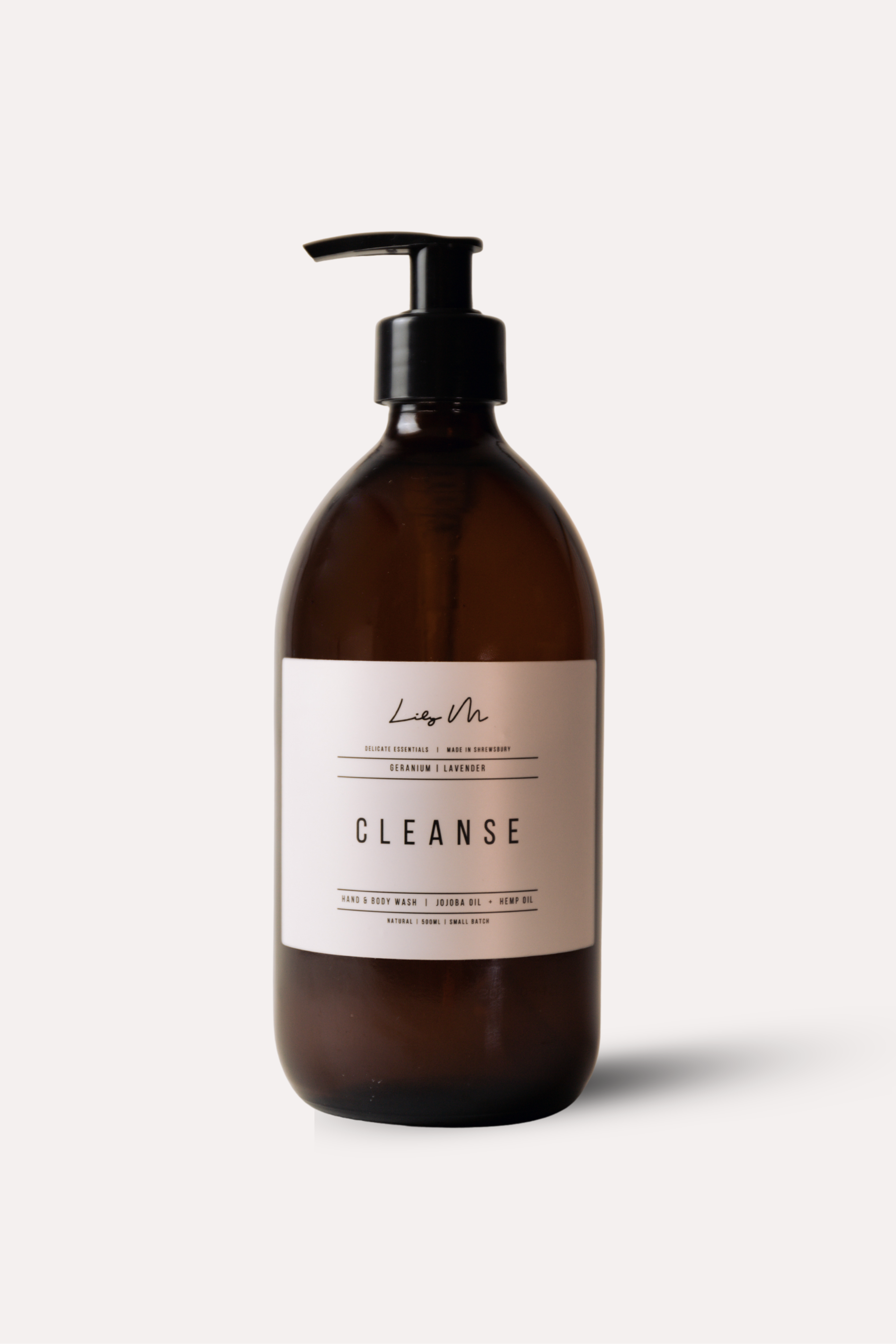 Bottle of 'Cleanse' soap with pump on a white background