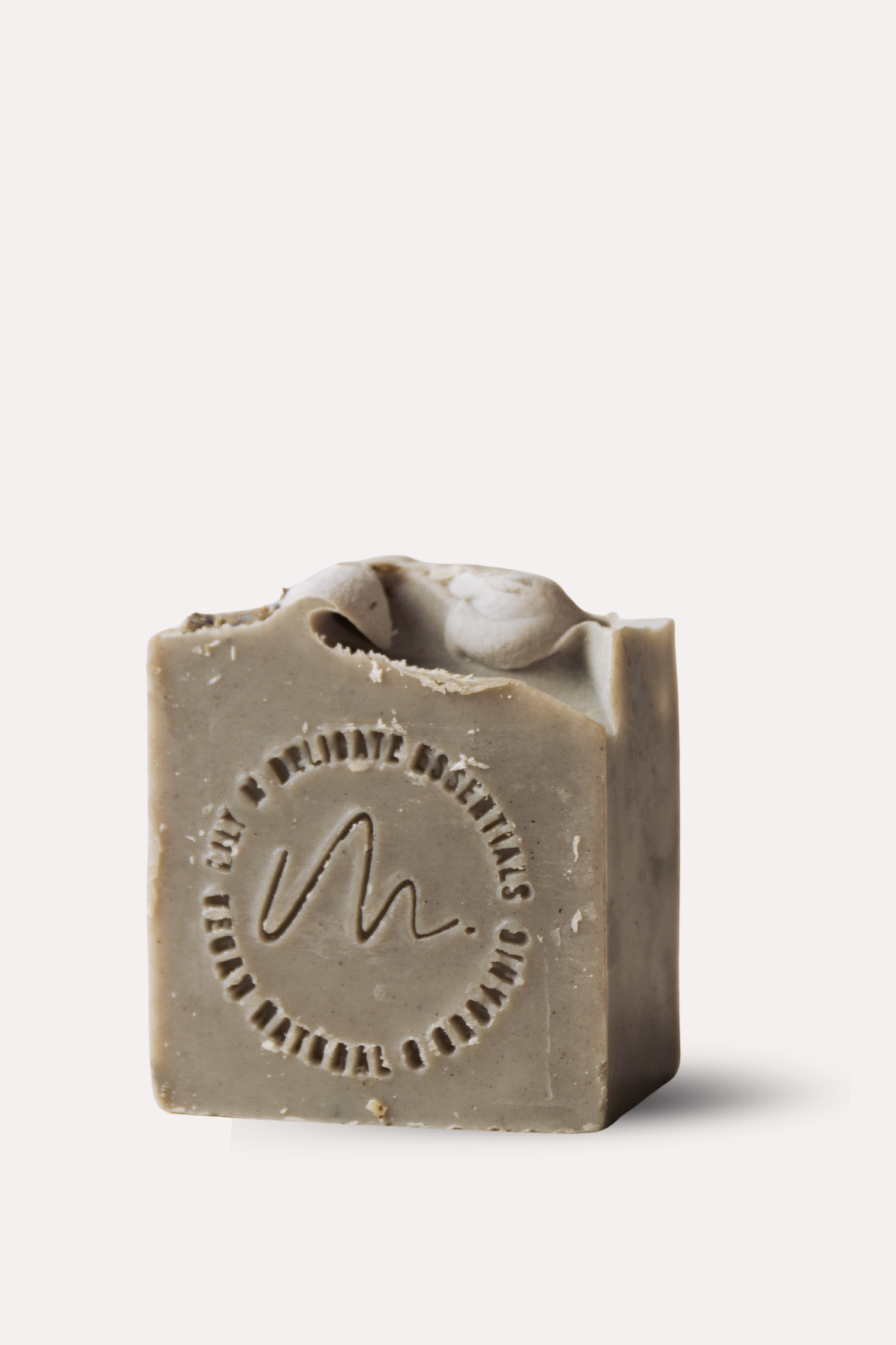 Bar of soap with a logo on a white background