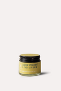 Jar of lemon spearmint and shea lip balm on a white background