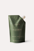 Green packaging with a white pump on a light gray background - refill pouch