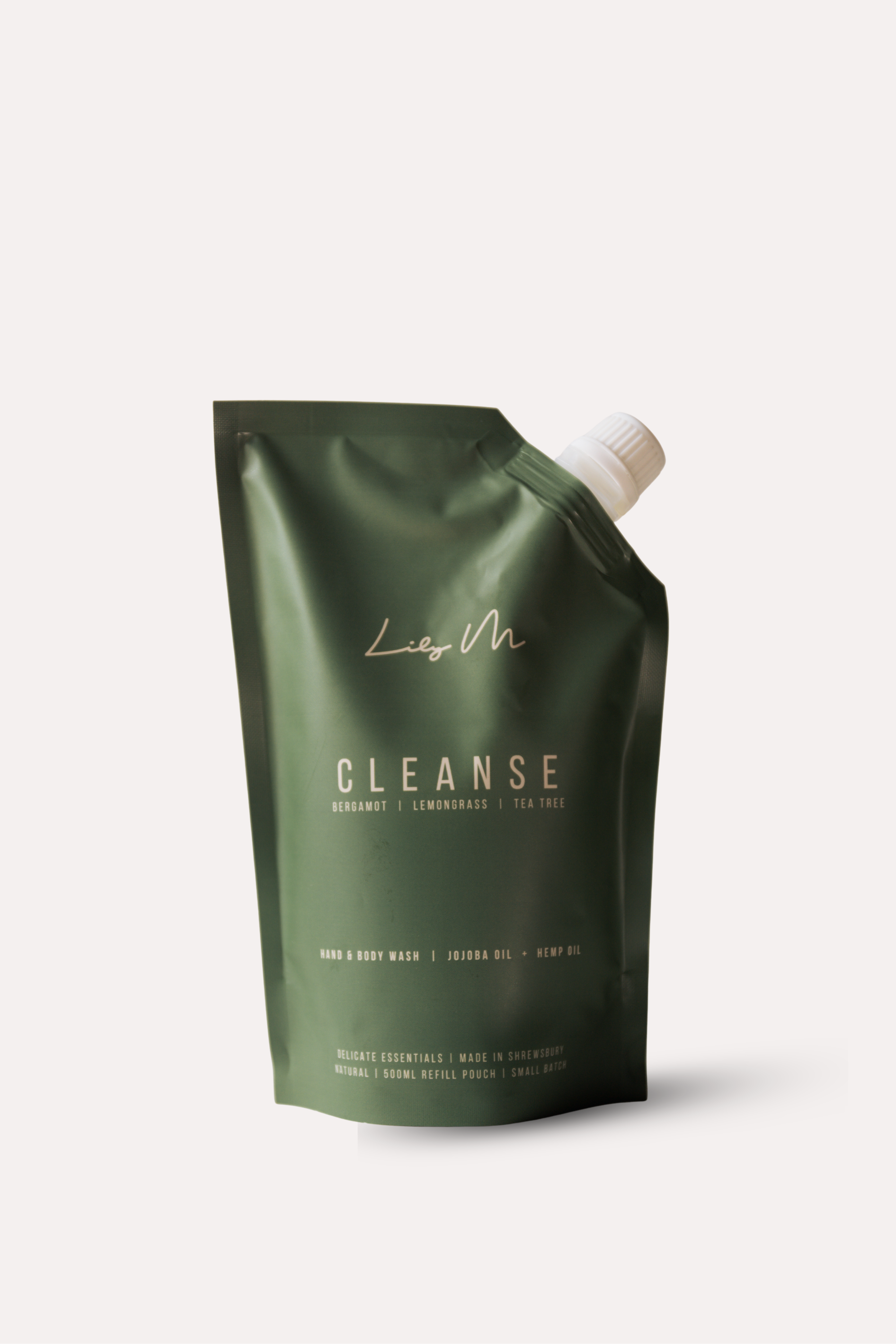 Green pouch labeled 'Cleanse' on a white background