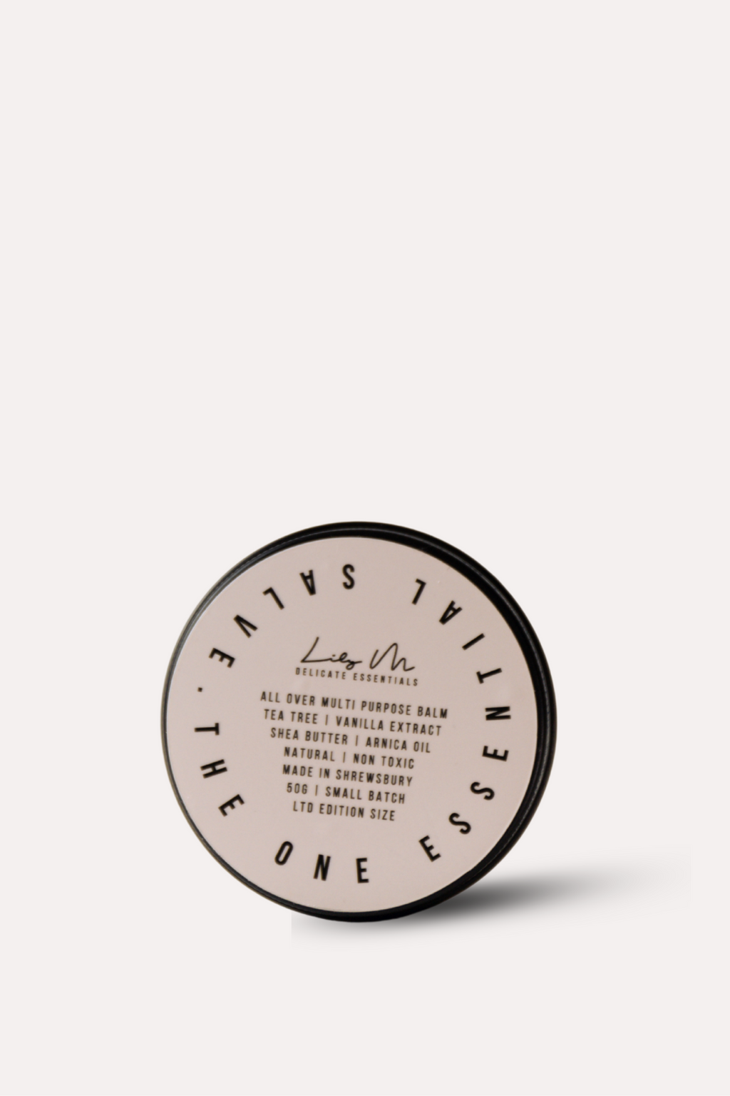 Round container with text on a white background