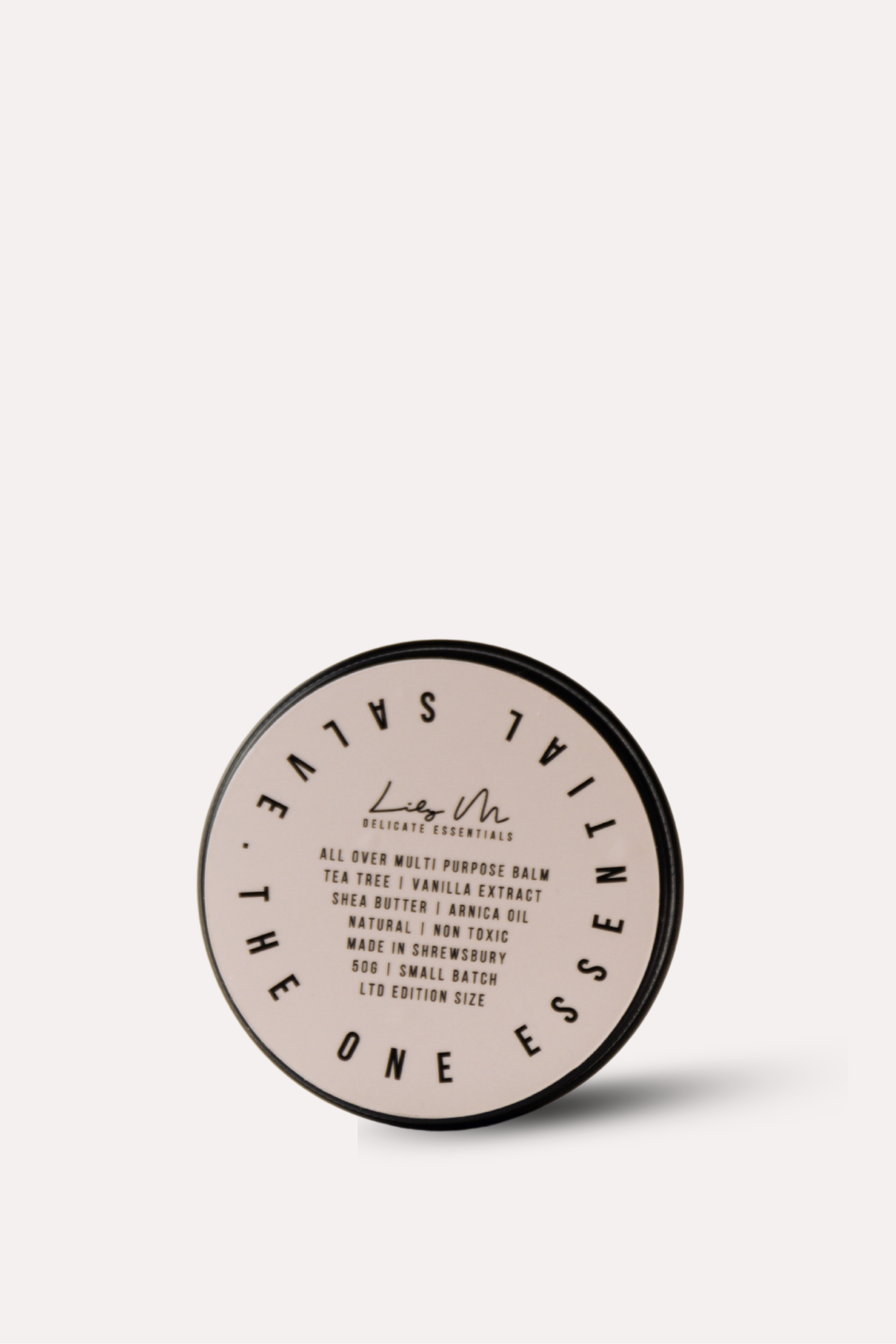 Round container with text on a white background
