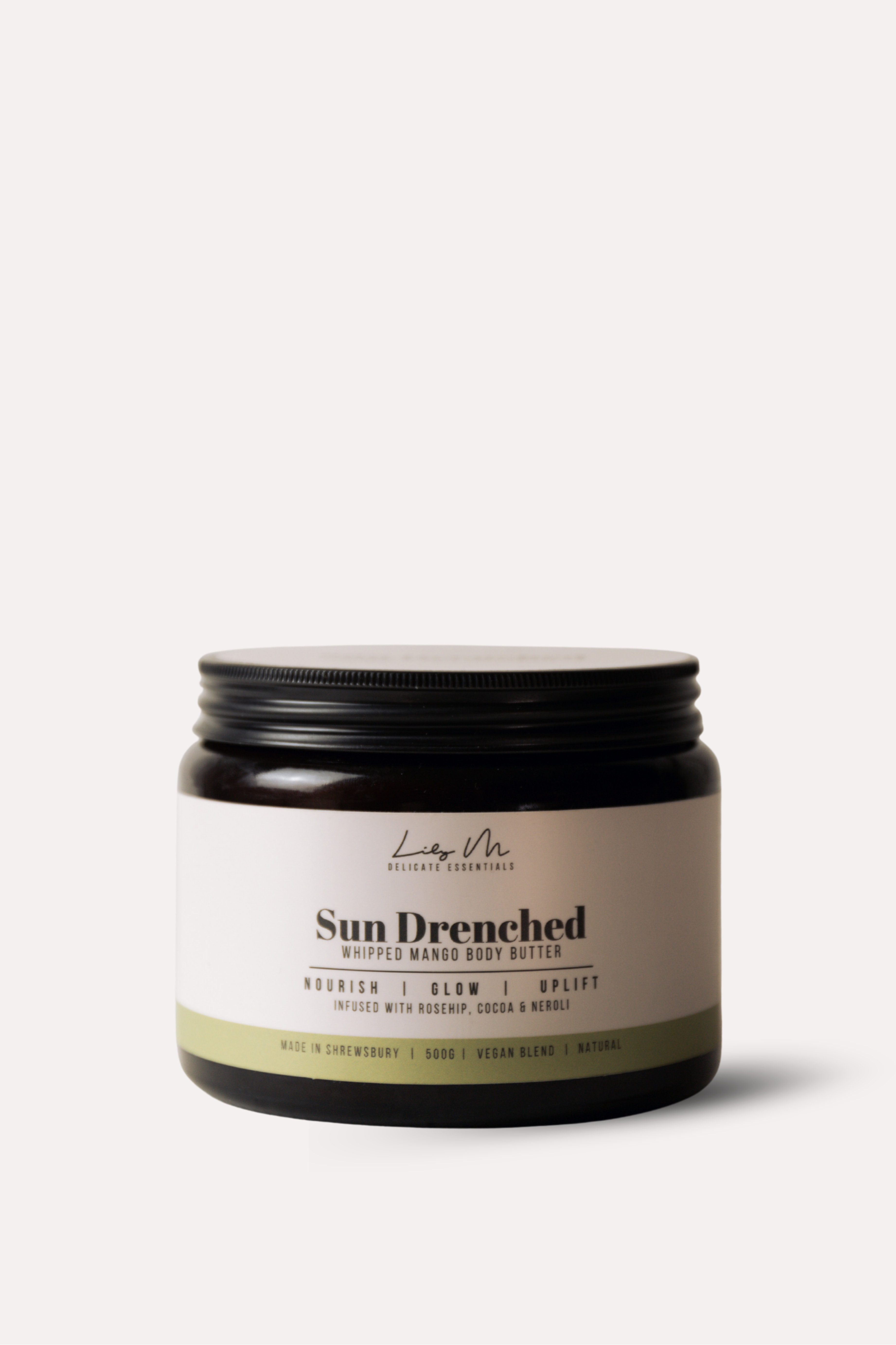 Jar of 'Sun Drenched' body butter on a white background